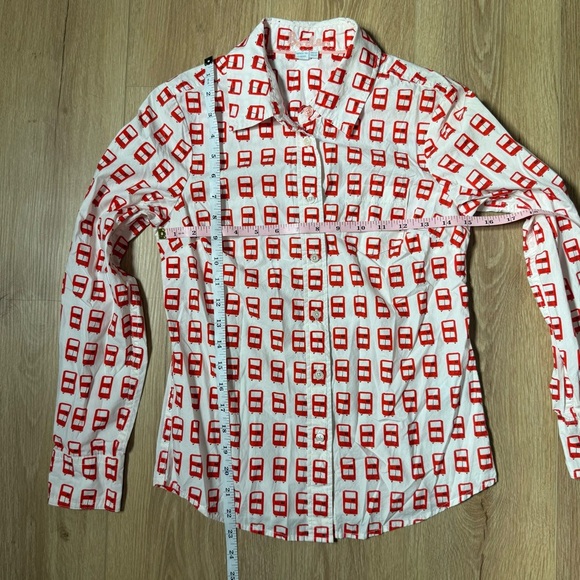 BODEN Womens Red Double Decker Bus Print Shirt 2P Cotton LS Kitsch Fun Bright - Picture 6 of 6